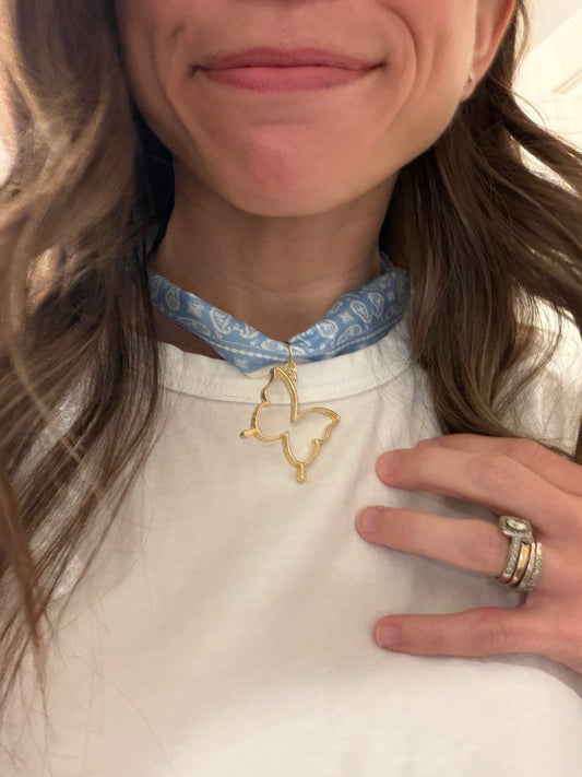 Blue Silk Scarf Butterfly Necklace