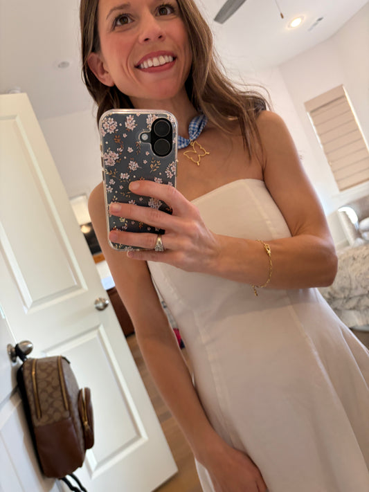 Blue & white checked silk bandana necklace